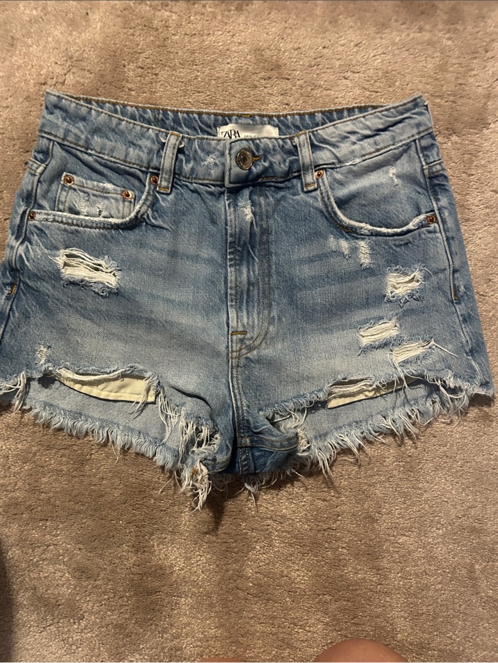 Zara Distressed by Design Light Blue Denim Cutoff Shorts